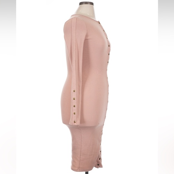 Fashion Nova Mauve Ribbed Button Midi Vintage Jams Dress Long Sleeve Bodycon - Picture 4 of 7